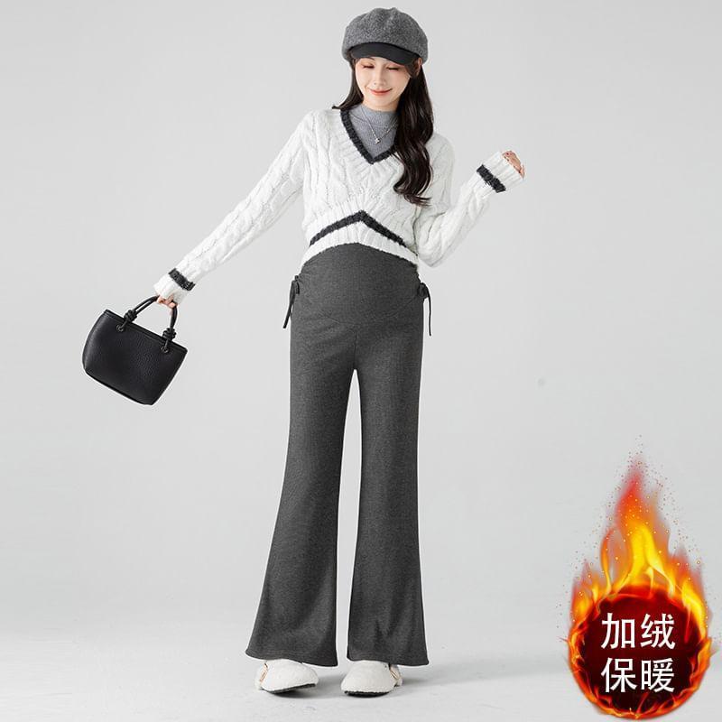 Maternity High Rise Plain Drawstring Flared Pants Product Image