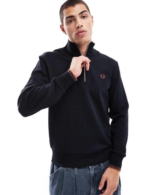 Fred Perry half zip sweatshirt in black Product Image