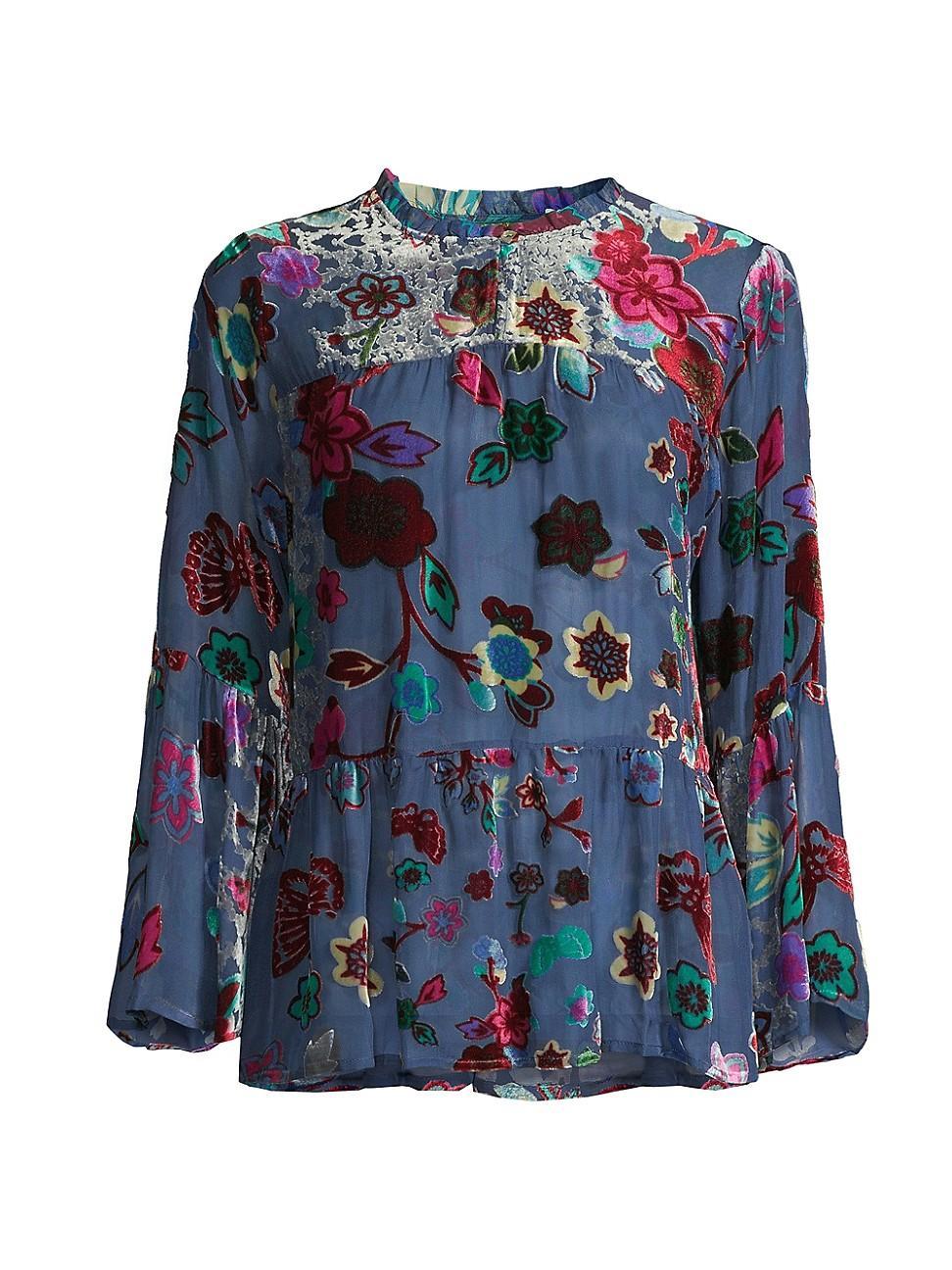 Womens Flower Burnout Velvet Blouse product image