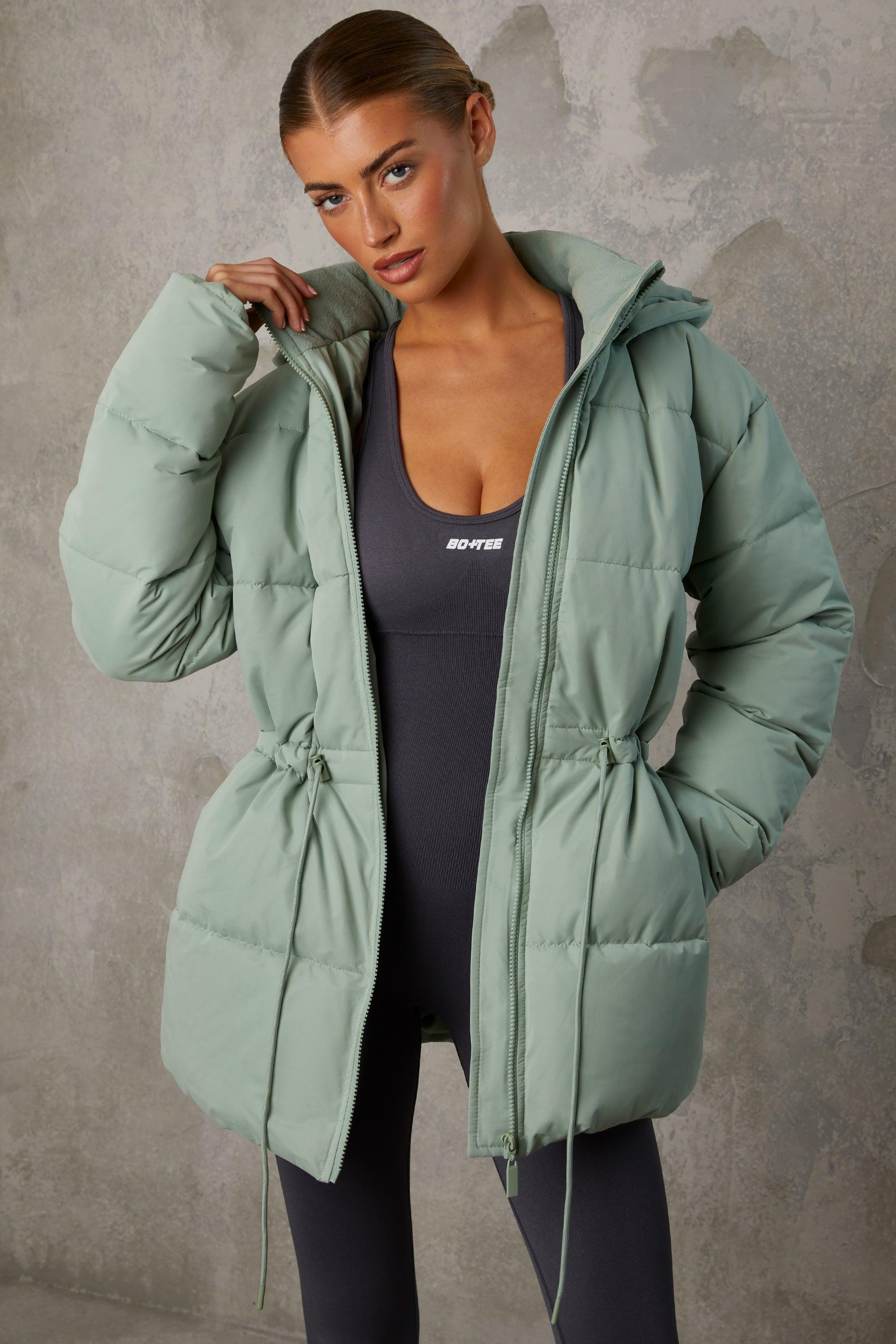 Mid Length Hooded Puffer Coat in Iceberg Green Product Image