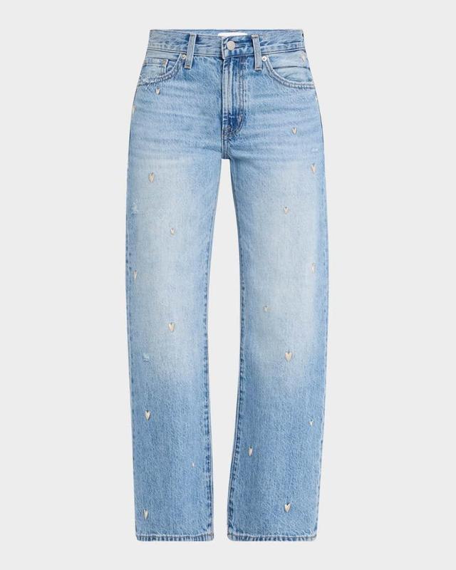 Lexi Mid-Rise Bowed Straight-Leg Jeans  Product Image