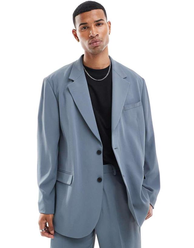 ASOS DESIGN slouchy oversized suit jacket in blue Product Image