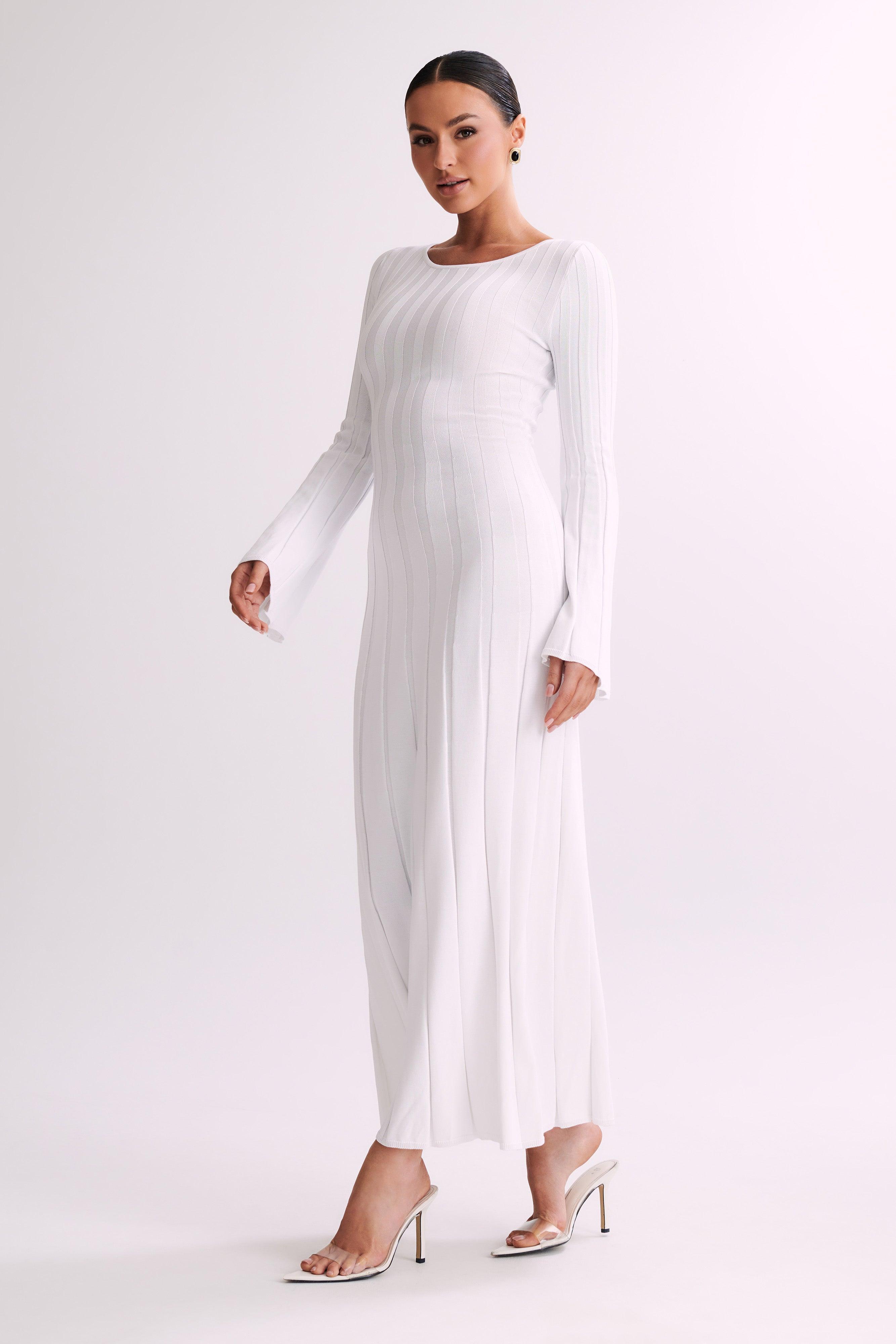 Mabel Long Sleeve Knit Maxi Dress - White Product Image