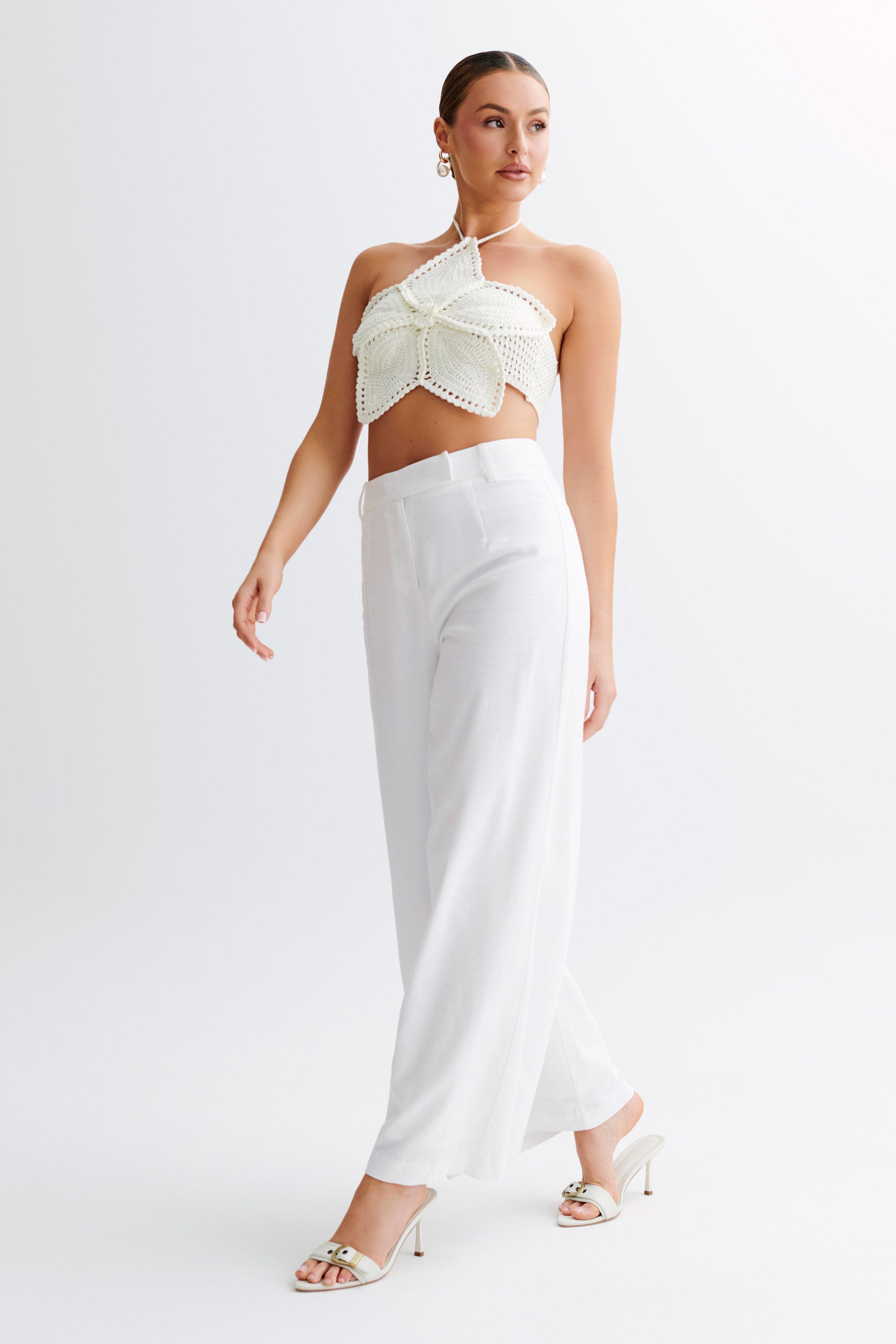 Bailey Floral Crochet Halter Top - Ivory Product Image