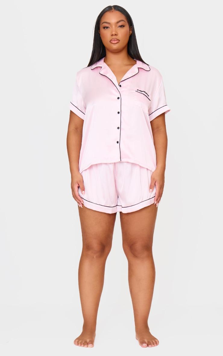 PRETTYLITTLETHING Plus Pink Satin Pocket PJ Set Product Image