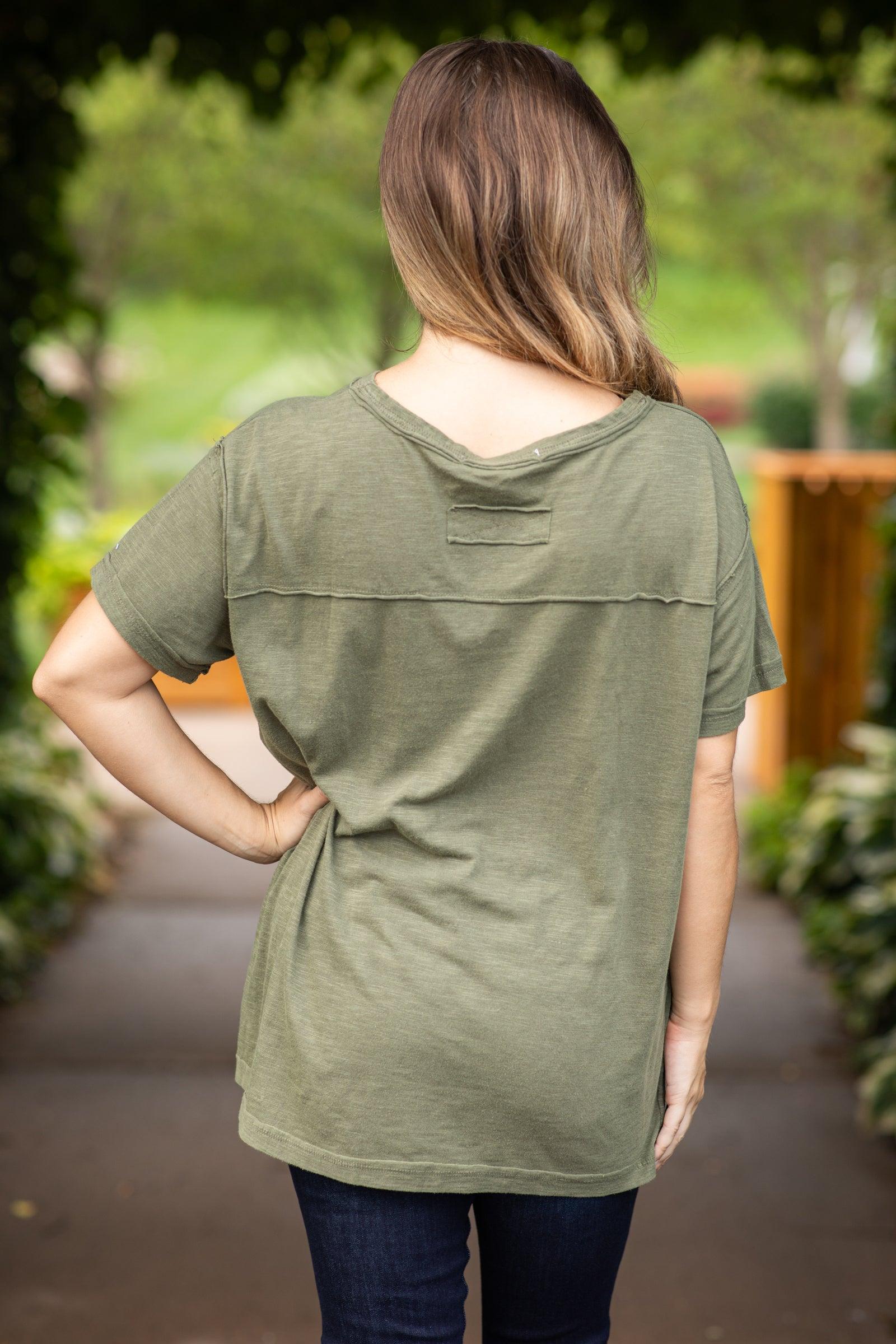 Army Green Washed Top With Side Slits Product Image