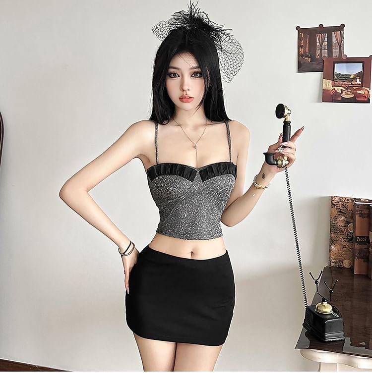 Two Tone Sequin Crop Camisole Top Product Image