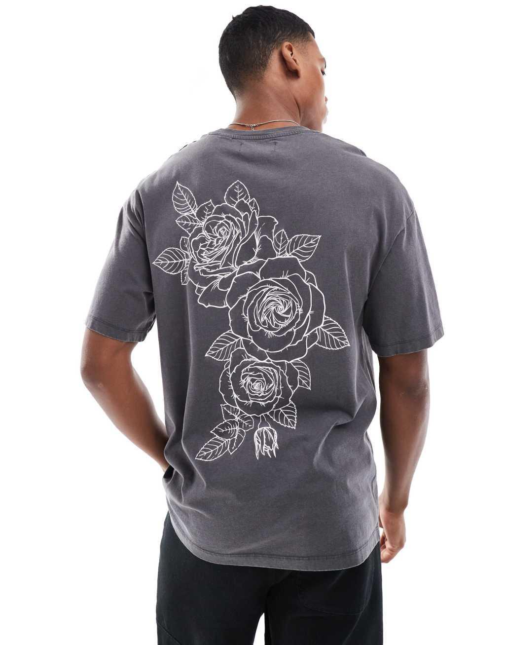 ADPT oversized rose back print t-shirt in dark gray  Product Image