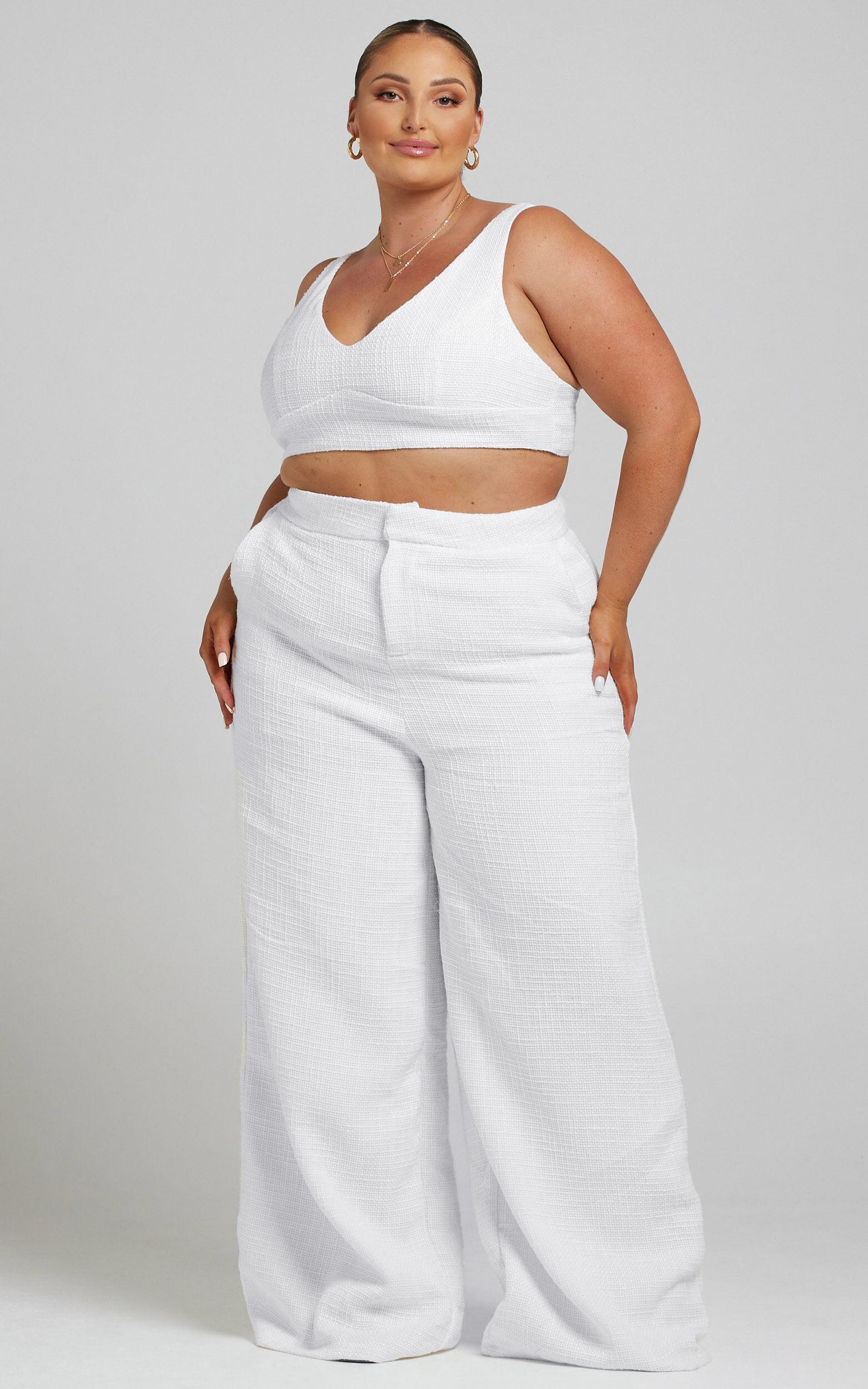 Adelaide Two Piece Set - Crop Top and Wide Leg Pants Set in White Product Image