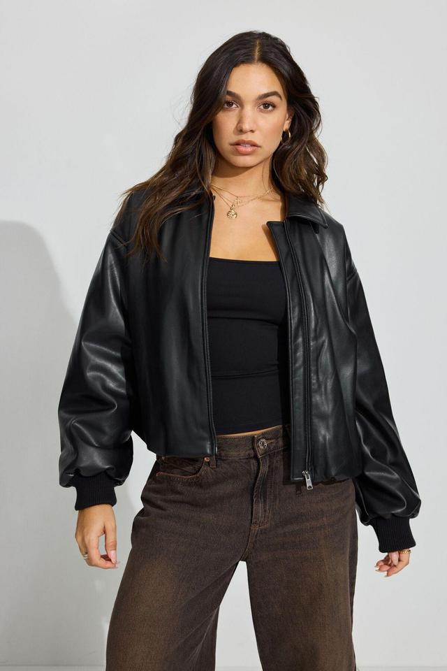 Faux Leather Puff Bomber Product Image