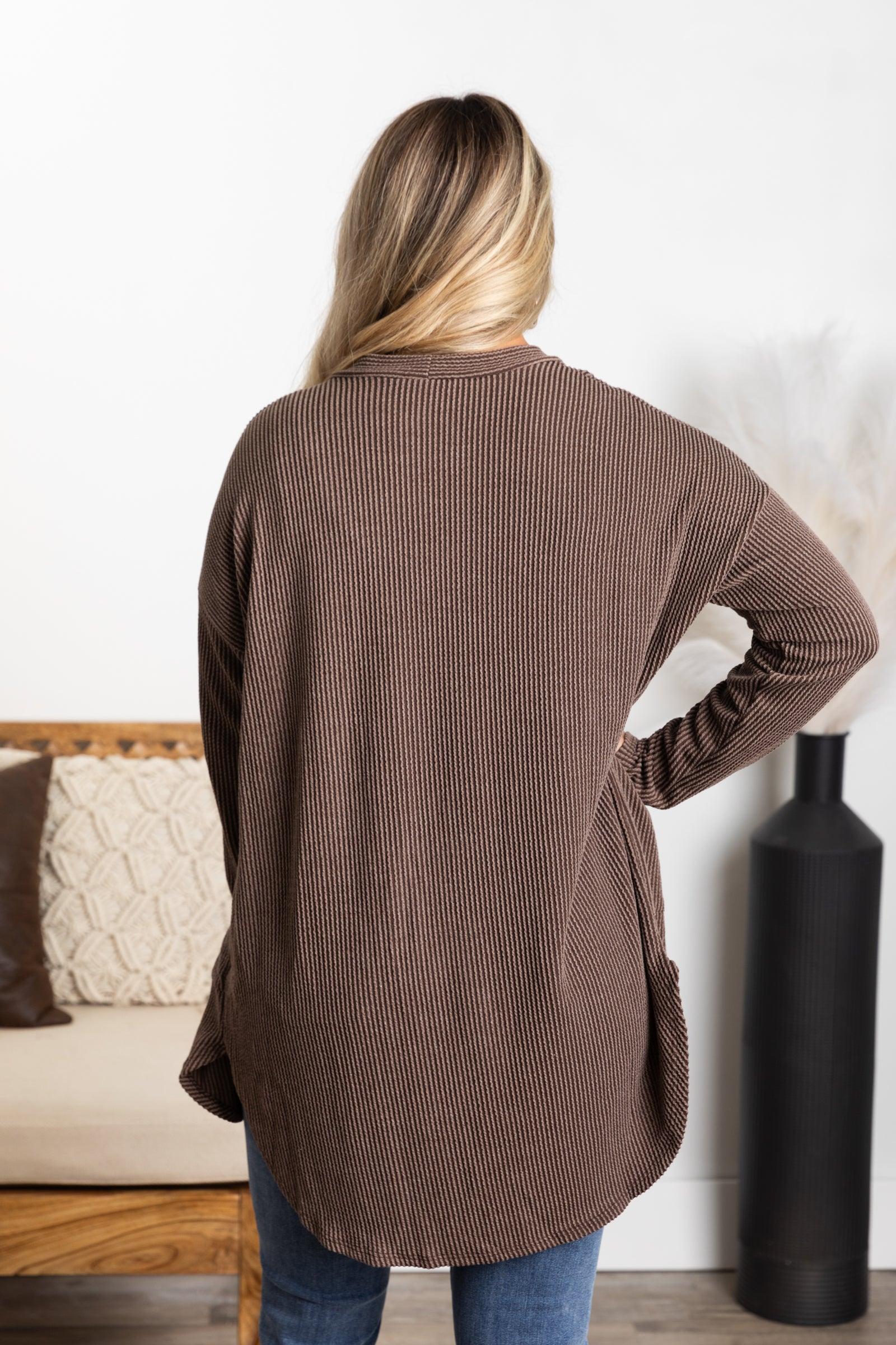 Solid Ribbed Cardigan With Pockets Product Image