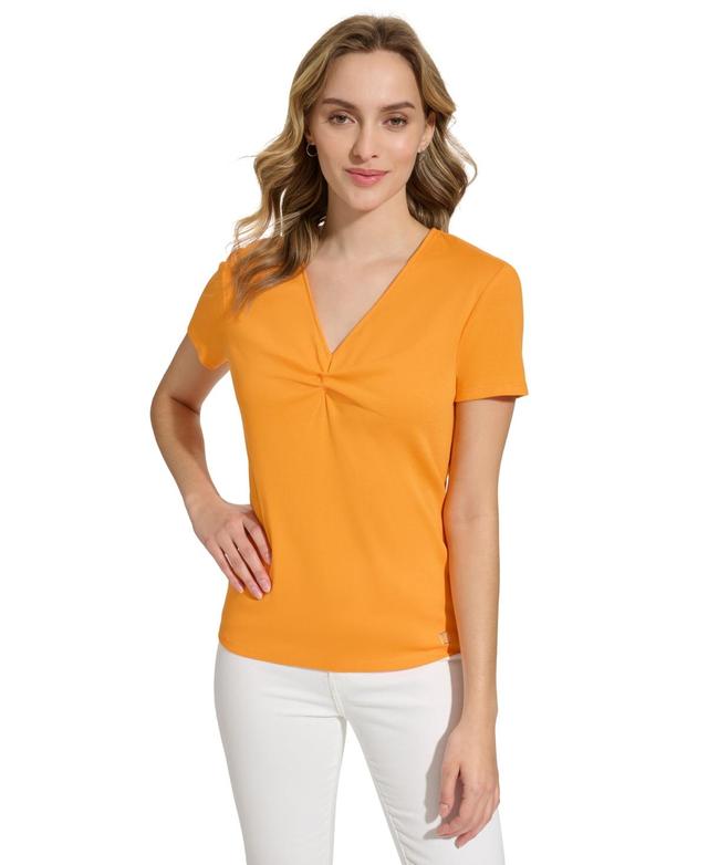 Calvin Klein Womens Twist Front V-Neck T-Shirt Product Image