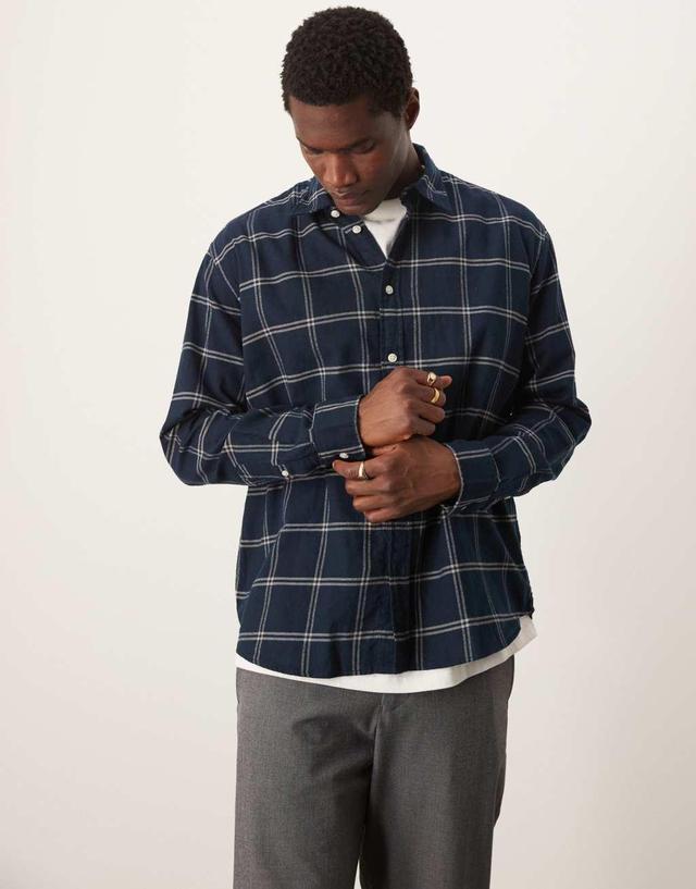 Selected Homme oversized boxy shirt in navy windowpane check Product Image