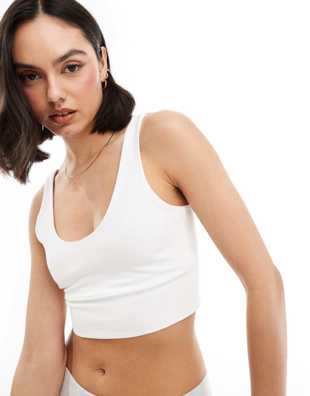 Miss Selfridge scoop bralette 2 pack in white and sage Product Image