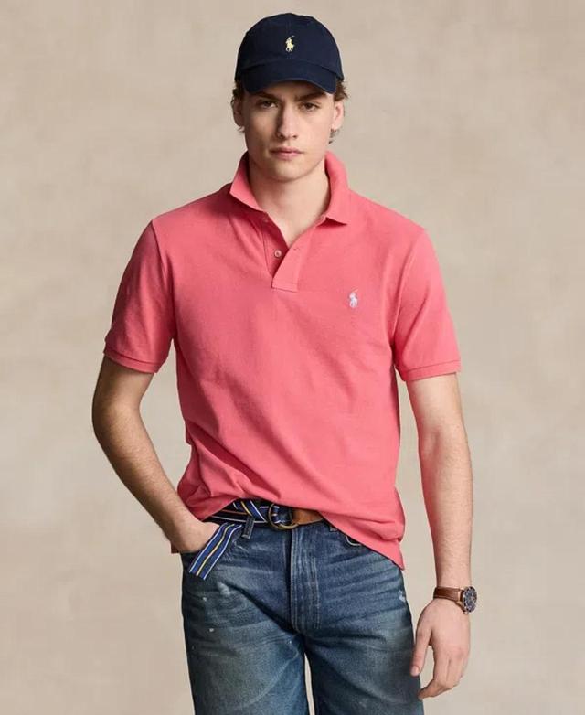 Men's Cotton Custom Slim Fit Mesh Polo Shirt In Pale Red Product Image