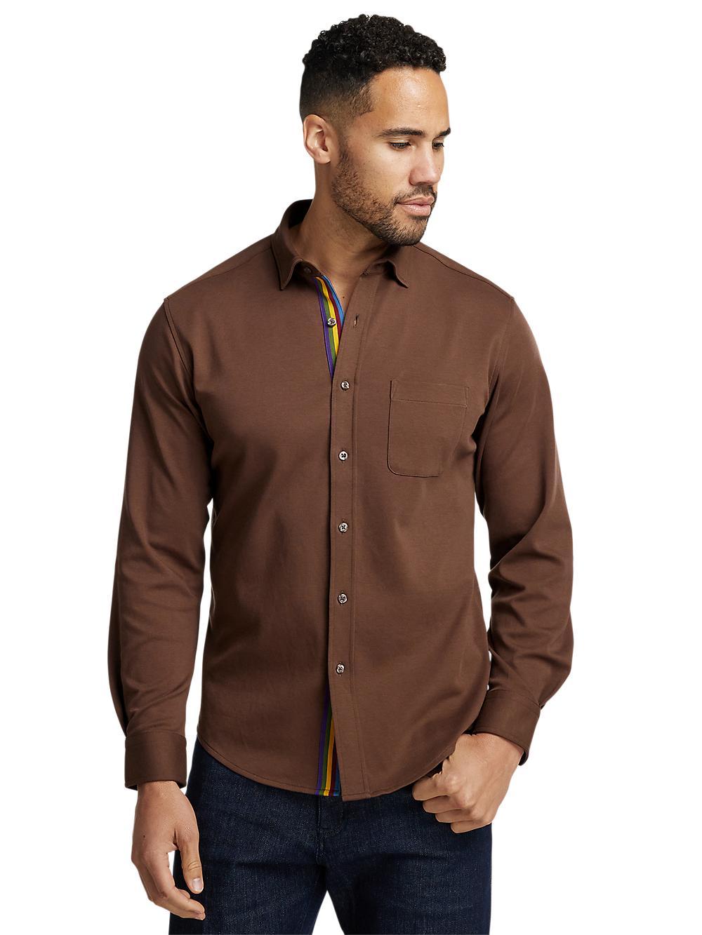 Mercerized Cotton Button Front Polo - Brown Product Image