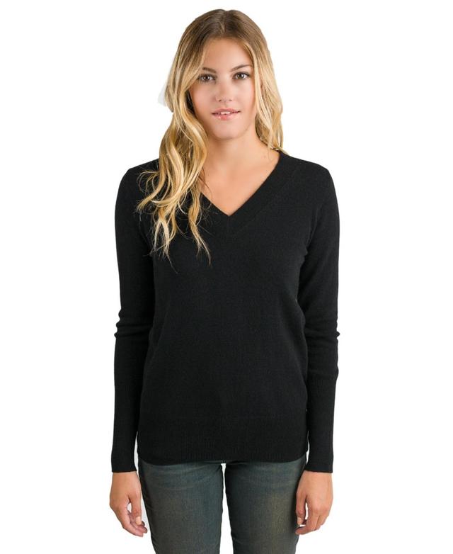 Jennie Liu Womens 100% Pure Cashmere Long Sleeve Ava V Neck Pullover Sweater Product Image