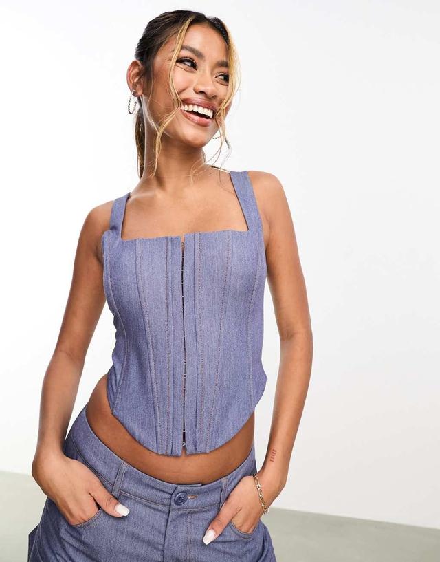 Aria Cove denim look corset top in blue - part of a set Product Image