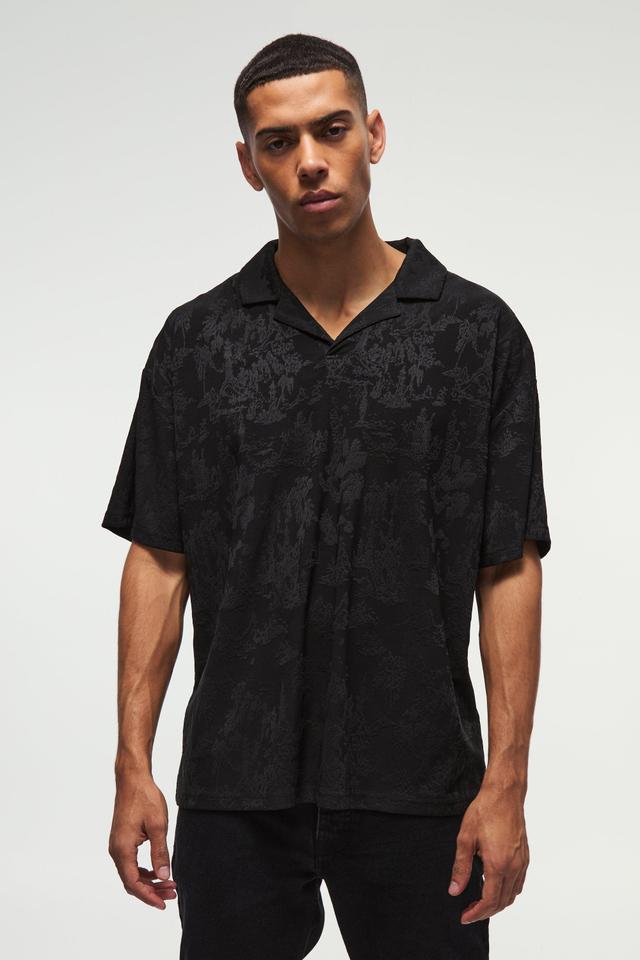 Oversized Revere Textured Tapestry Polo | boohooMAN USA Product Image