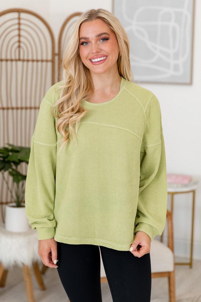 Let's Make Plans Avocado Oversized Ribbed Pullover FINAL SALE Product Image