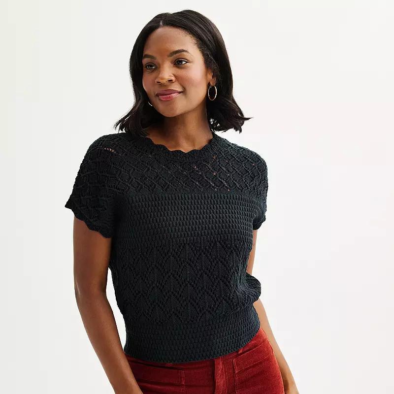 Womens Draper James Short Sleeve Crochet Sweater Product Image