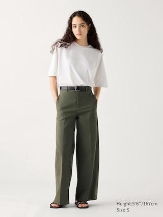 Womens Wide Chino Pants Olive Medium UNIQLO US Product Image