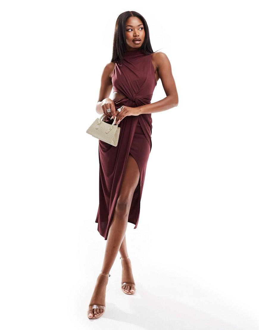 ASOS DESIGN high neck drape minimal cut out midi dress Product Image