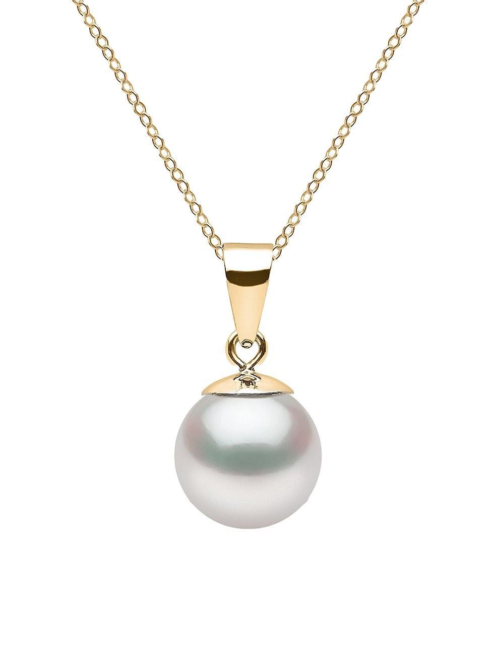 Womens 14K Yellow Gold & 8-9MM White Akoya Cultured Pearl Pendant Necklace Product Image