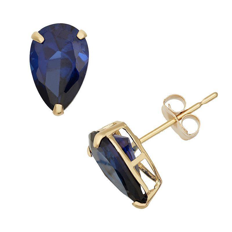 Designs by Gioelli Lab-Created Sapphire 10k Gold Teardrop Stud Earrings, Womens, Blue Product Image