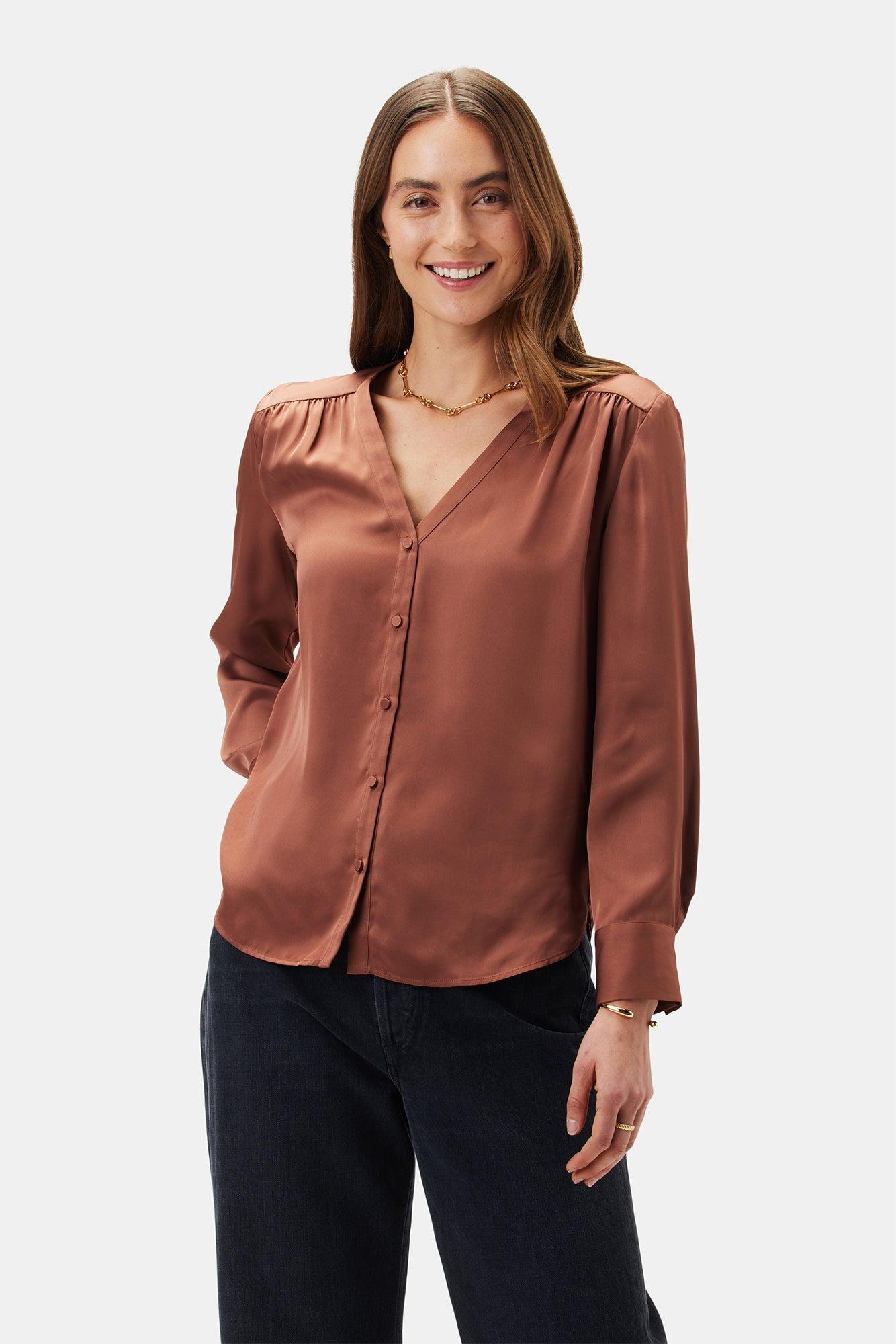 Kali Button Front Blouse - Cafe Product Image