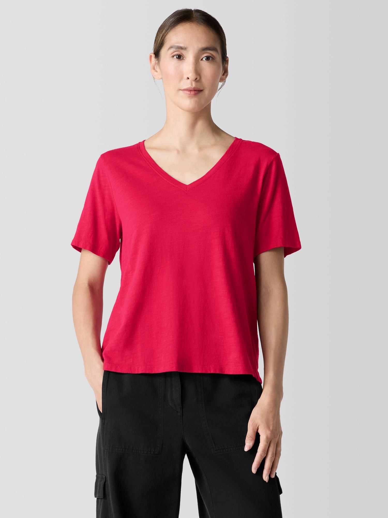 EILEEN FISHER Organic Cotton Slubby Jersey V-Neck Teefemale Product Image