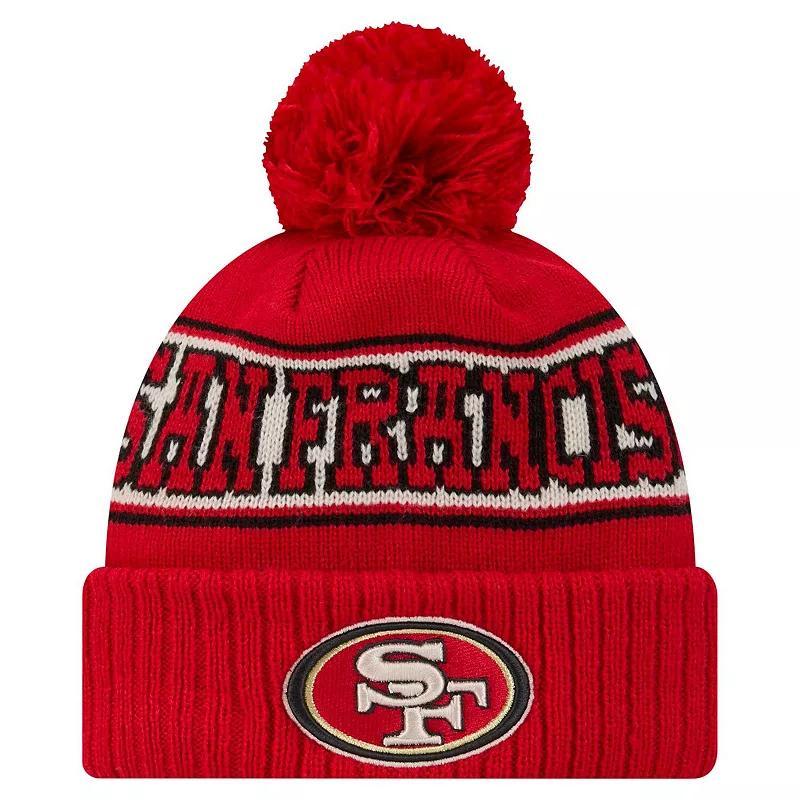 Mens New Era Scarlet San Francisco 49ers RetroCuffed Knit Hat with Pom Product Image