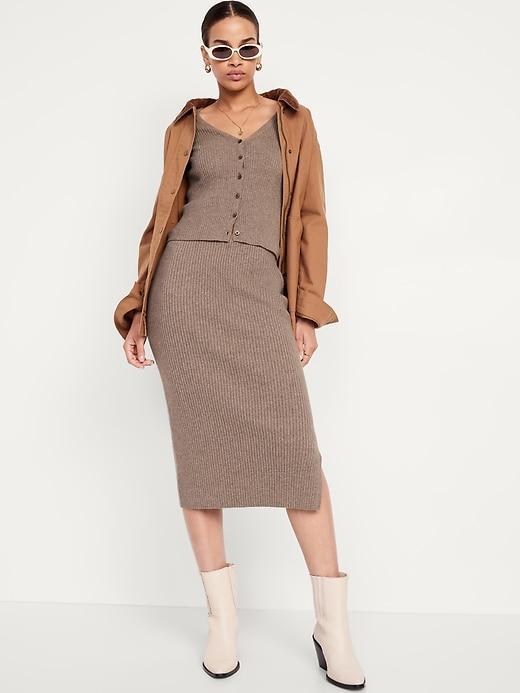 High-Waisted Ribbed Midi Skirt Product Image