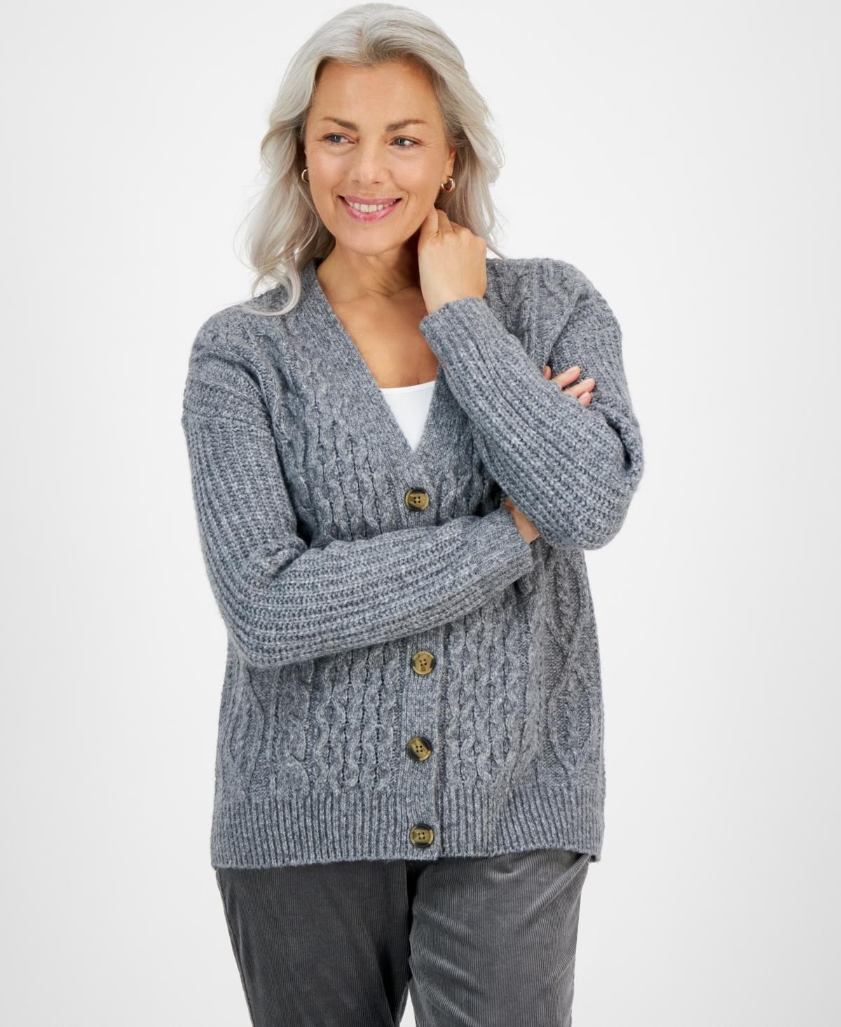 Style & Co Womens Cable-Knit Boyfriend Cardigan, Created for Macys Product Image