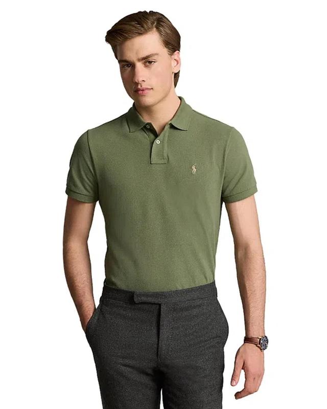 Custom Slim Fit Mesh Polo Shirt In Green Product Image