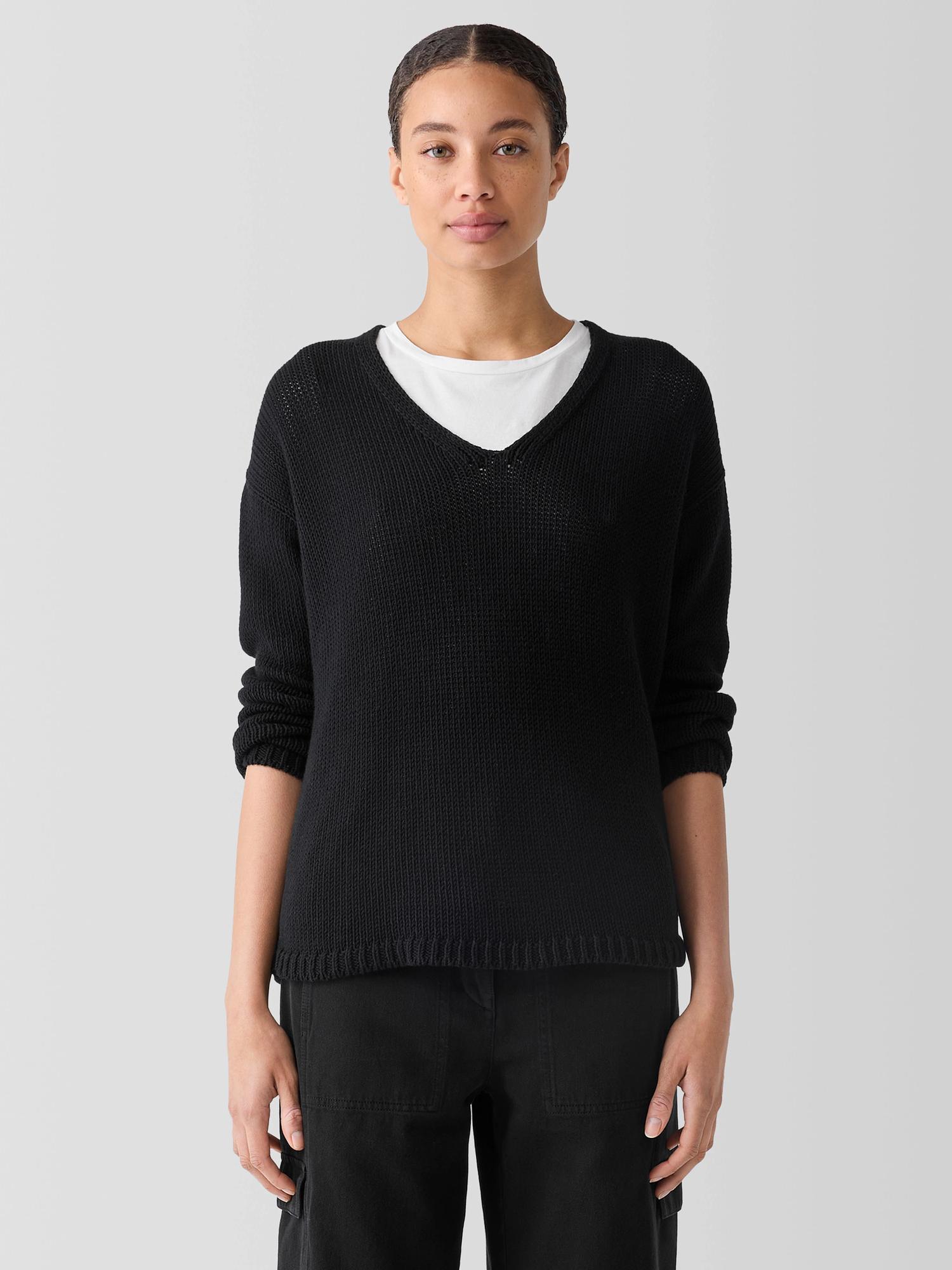 EILEEN FISHER Peruvian Organic Cotton Cord Jersey V-Neck Topfemale Product Image