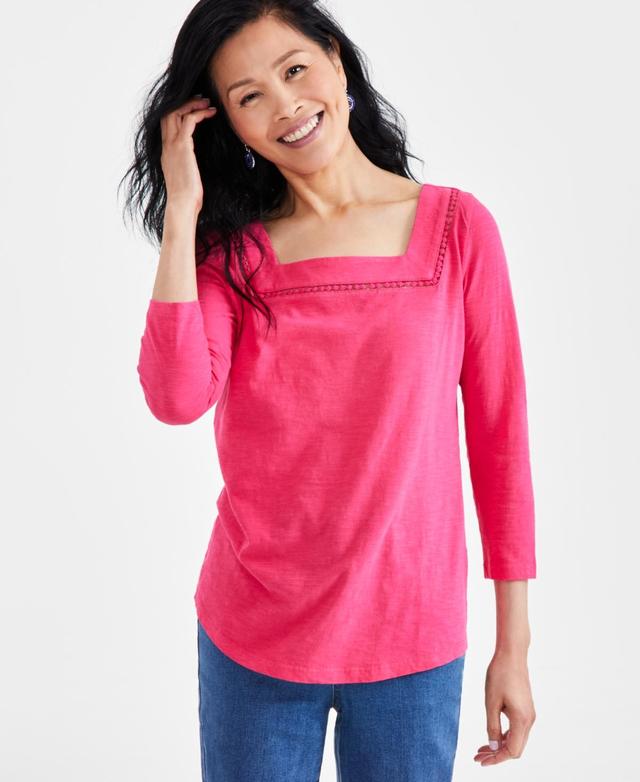 Style & Co Womens Cotton Square-Neck Knit Top, Created for Macys Product Image