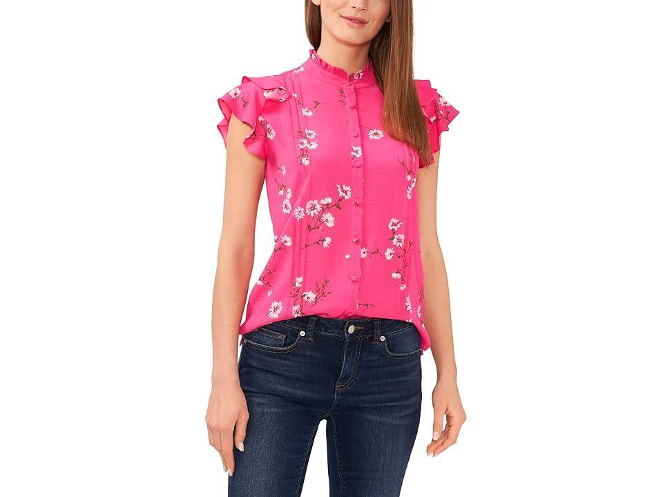 CeCe Floral Print Ruffle Pintuck Blouse Product Image