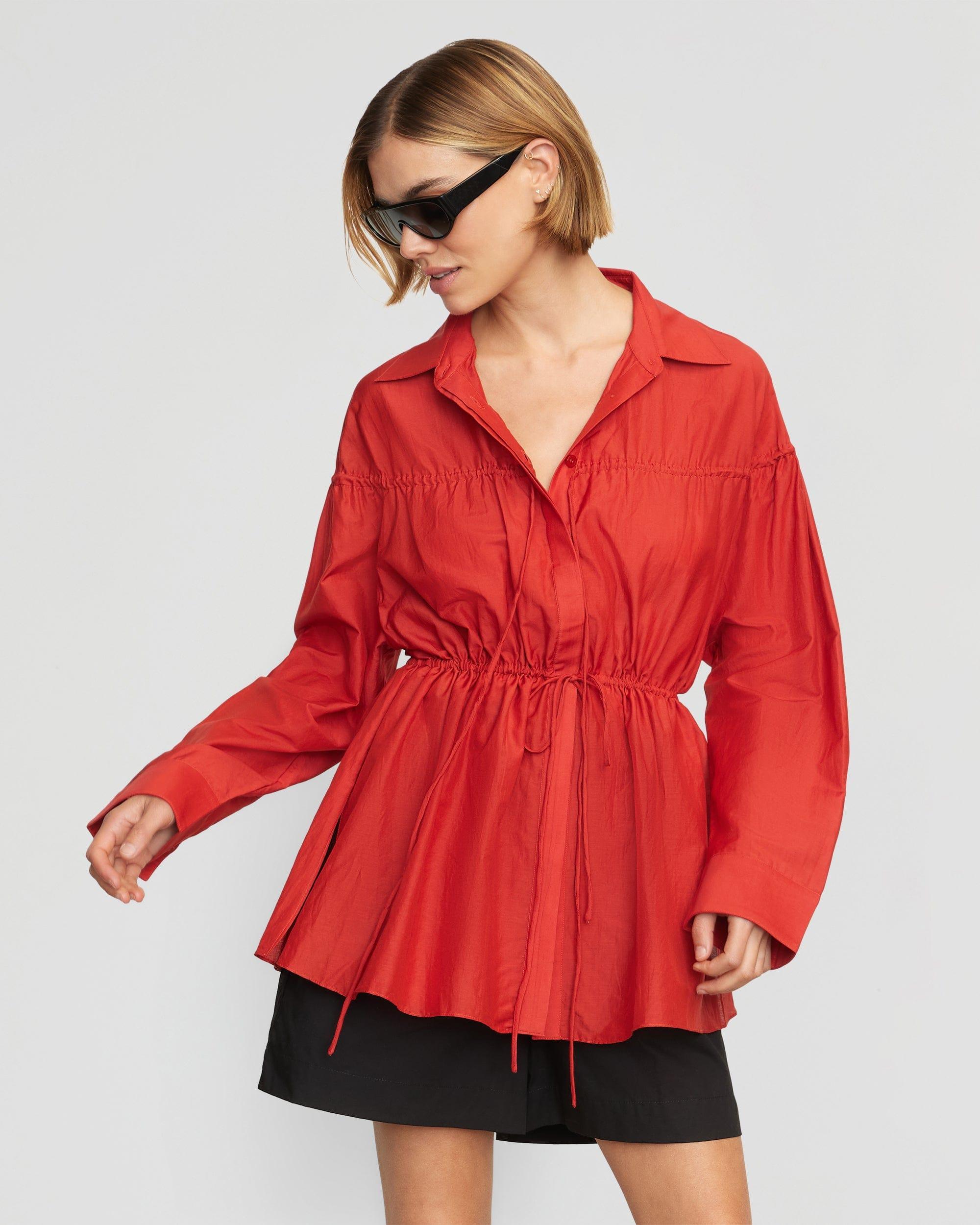 Kia Tie-Front Cotton-Silk Tunic Blouse Product Image