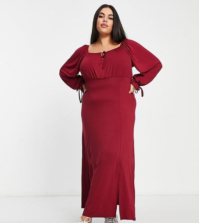 Yours Exclusive milkmaid midi dress in dark red Product Image