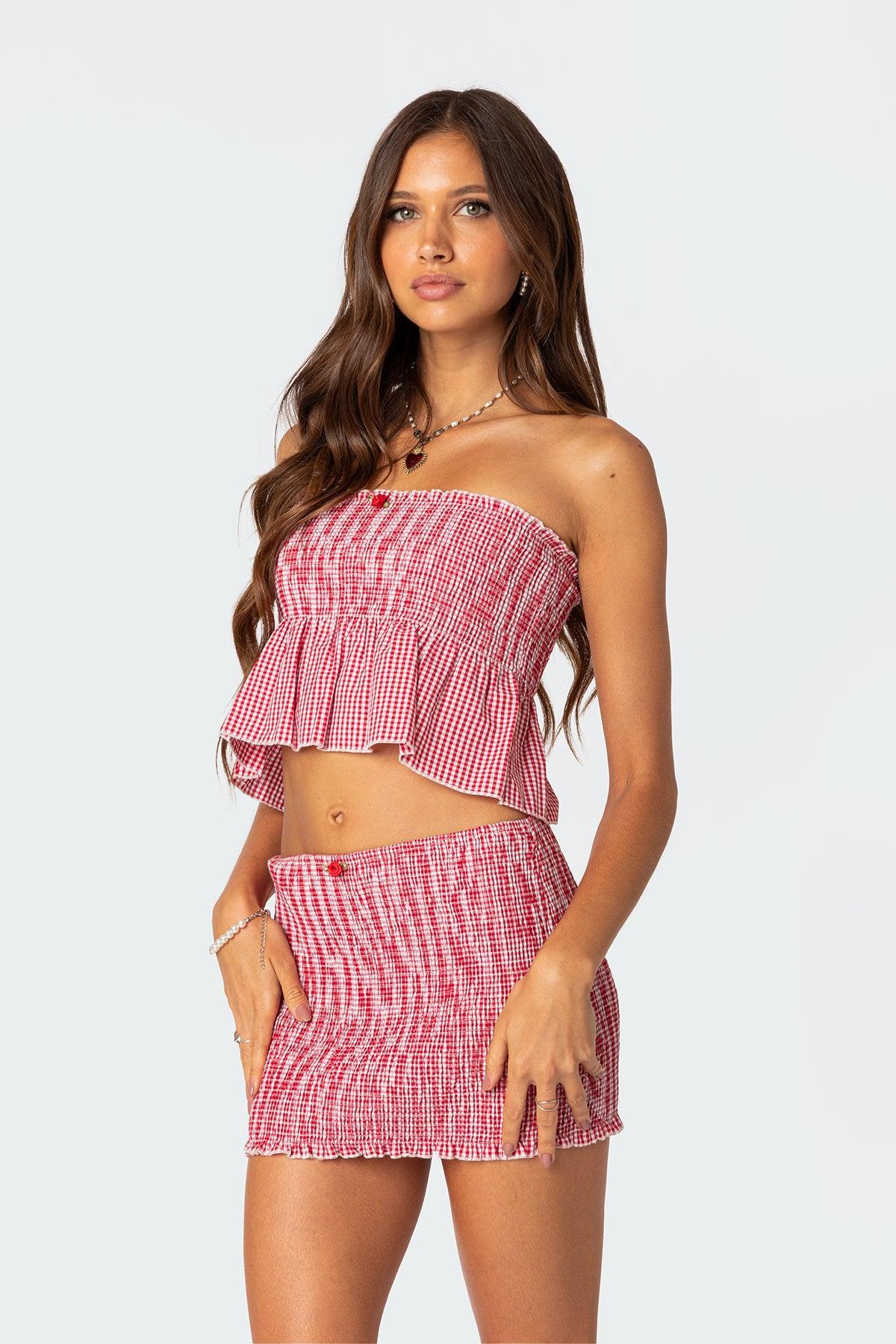 Gingham Scrunch Tube Top Product Image