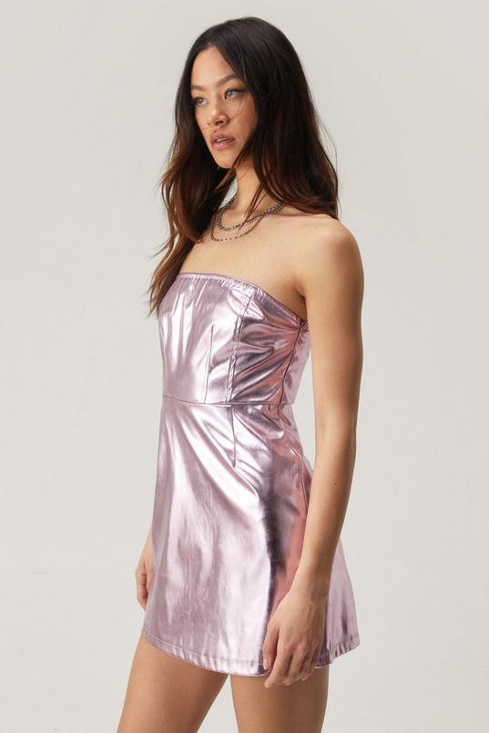 Metallic Faux Leather Bandeau Dress Product Image