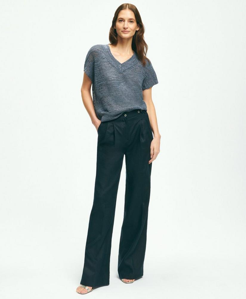 Pleated Wide-Leg Linen Trousers Product Image