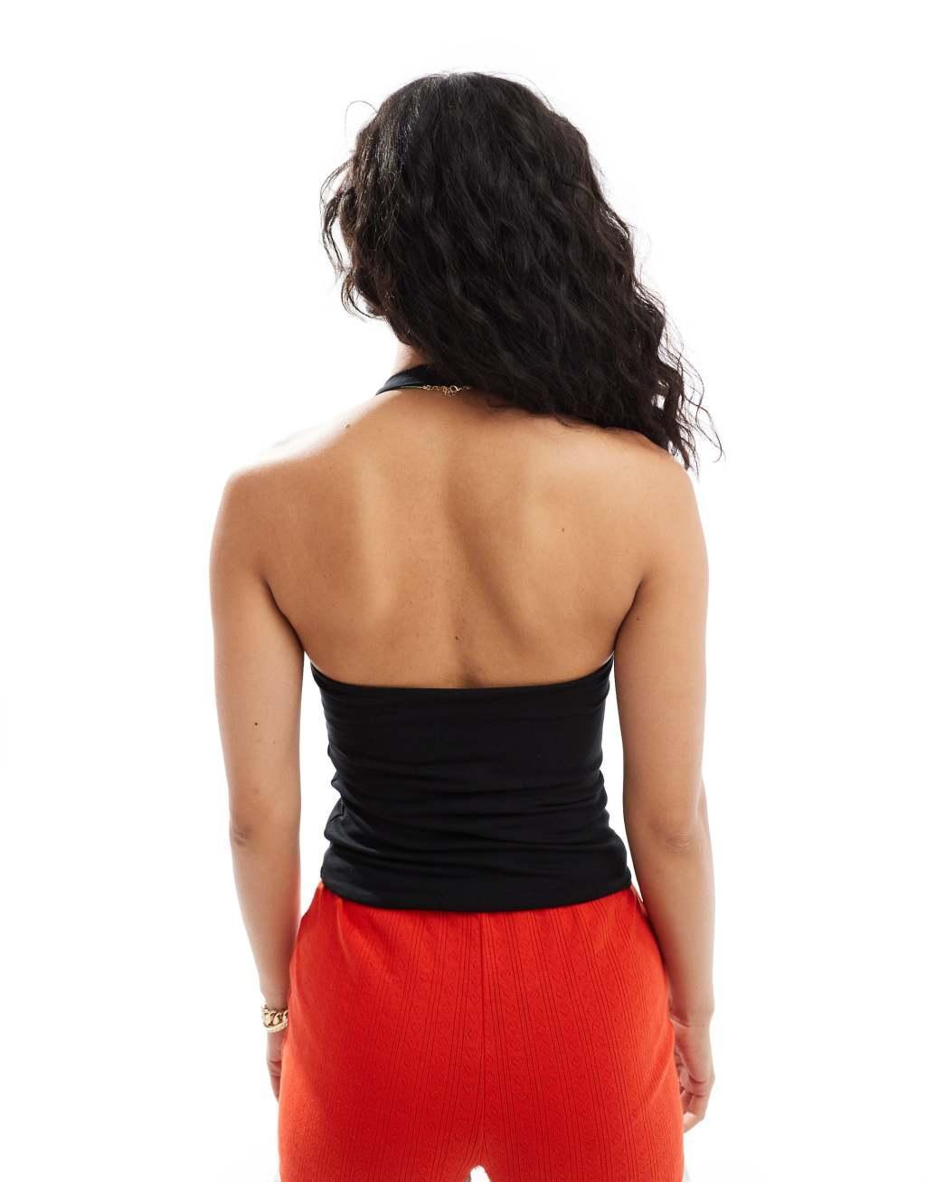 Cotton On halter neck crop top in black Product Image