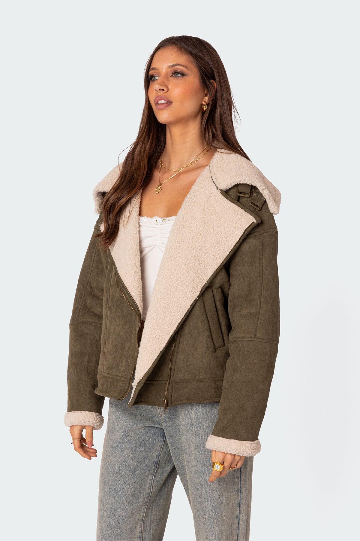 Faux Suede Shearling Oversized Jacket Product Image