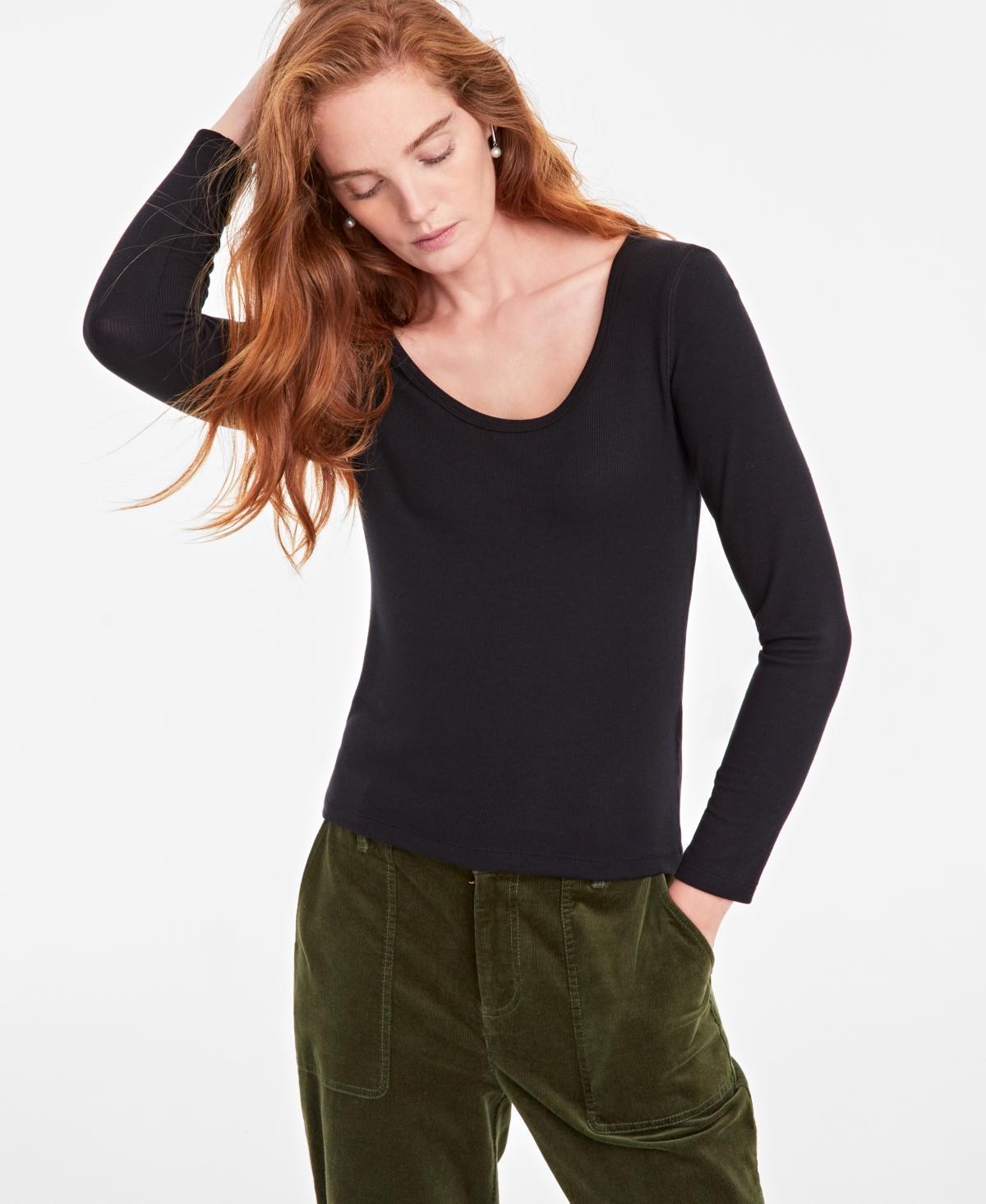 On 34th Womens Scoop-Neck Ribbed Long-Sleeve Top, Created for Macys Product Image