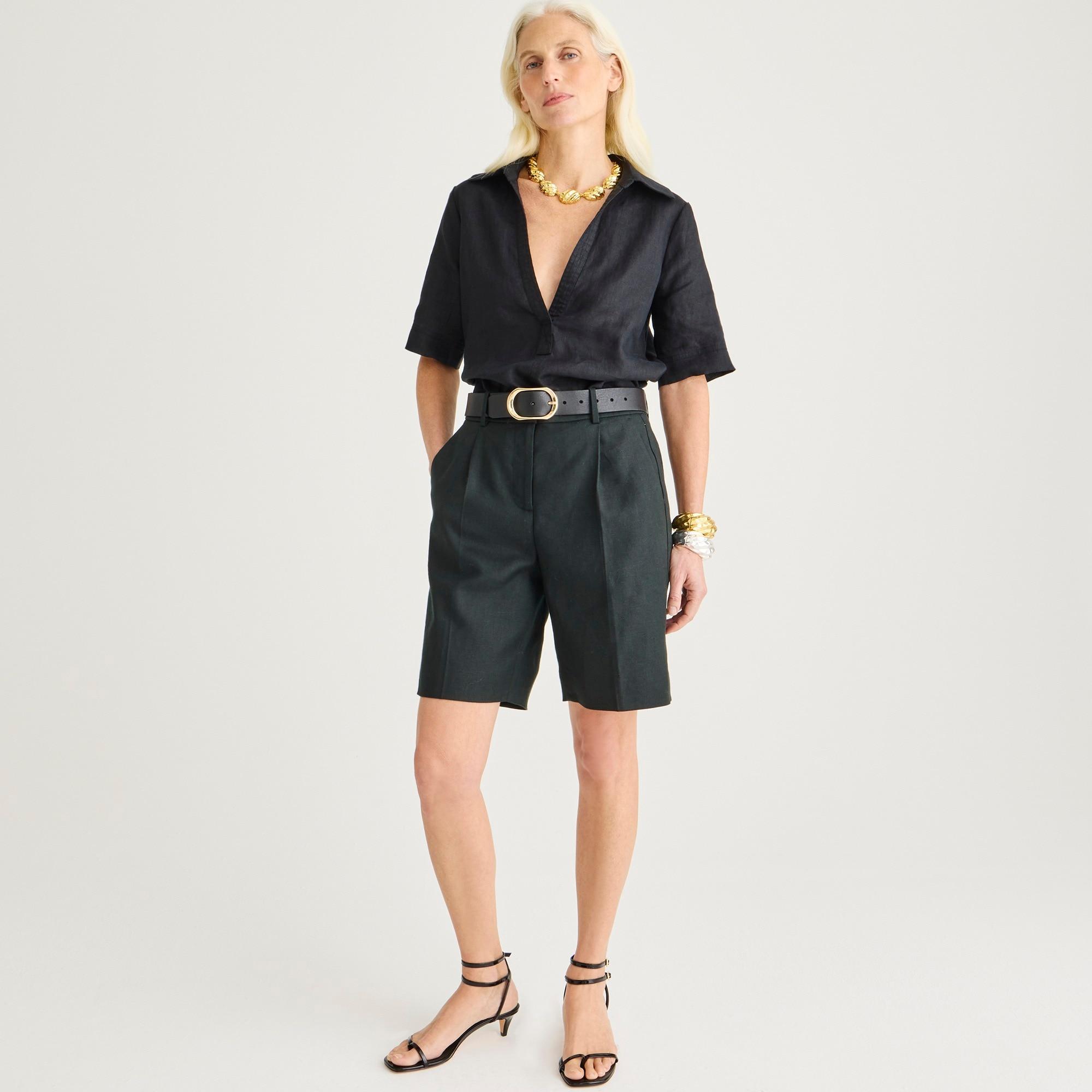 High-rise trouser short in stretch linen blend product image