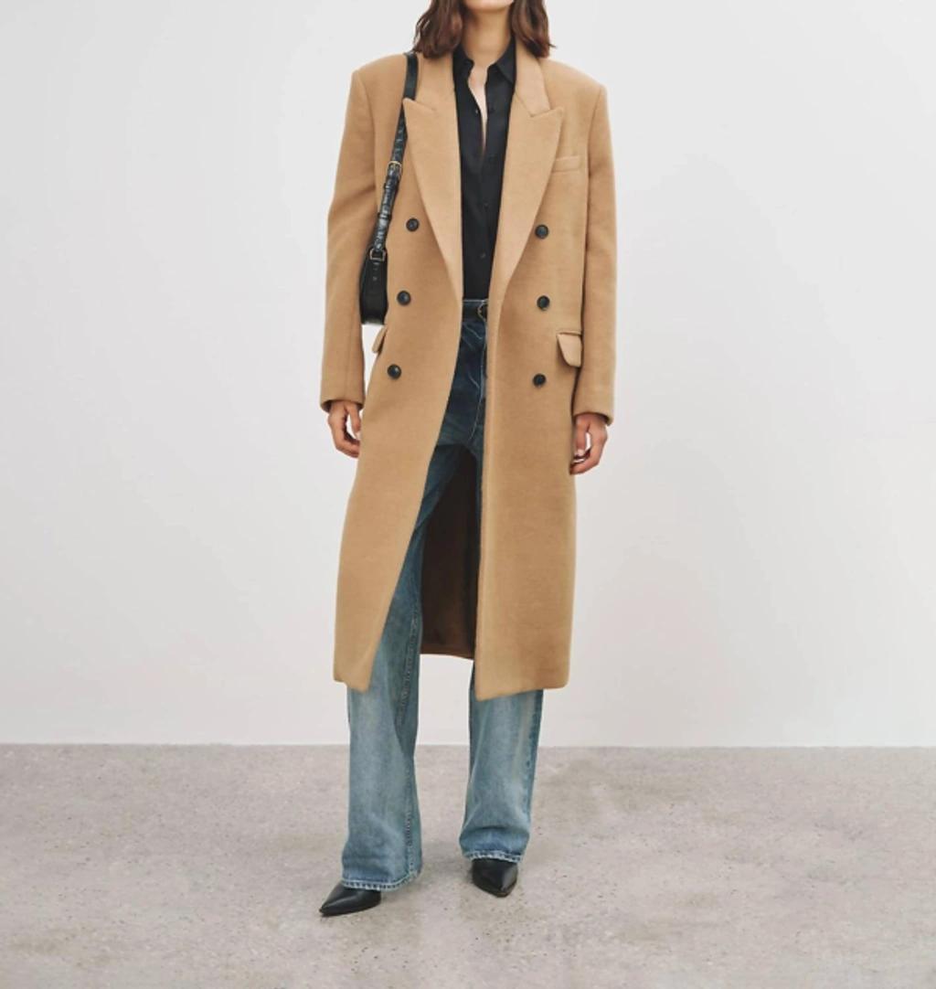 Edmont Double Breasted Long Coat In Brown Product Image