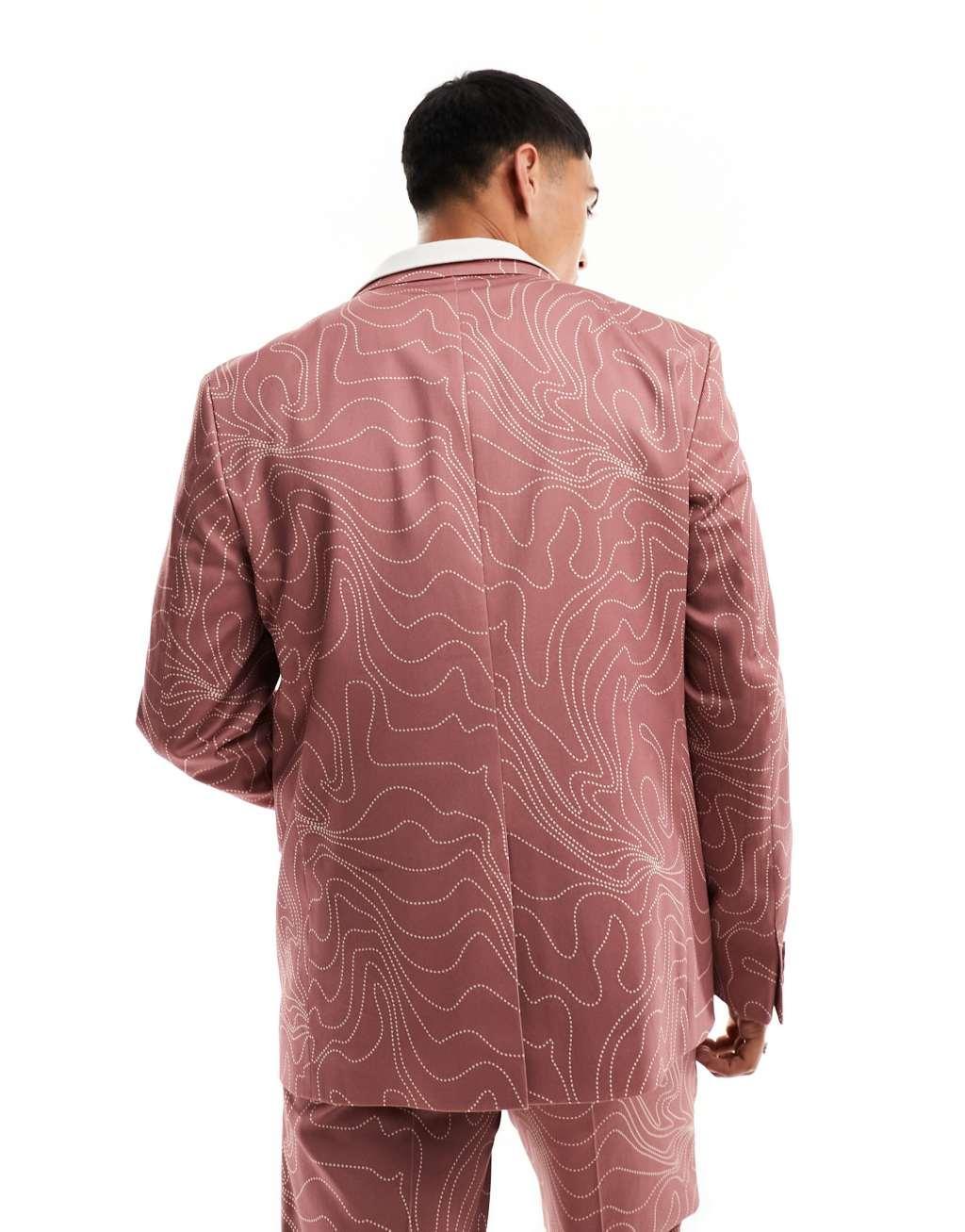 Viggo contour print suit jacket in red Product Image