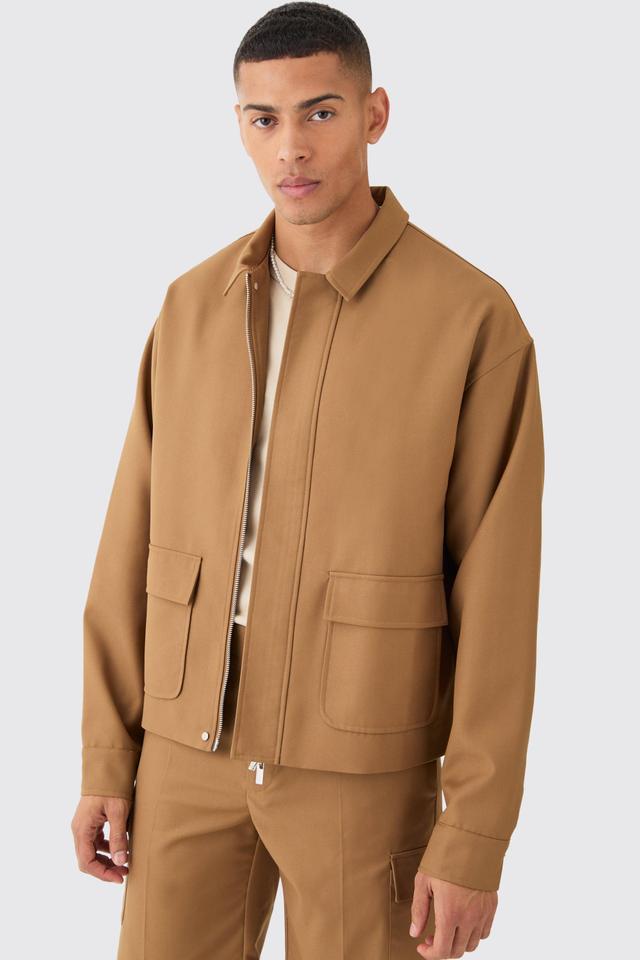 Tailored Regular Fit Pocket Front Zip Up Harrington Jacket | boohooMAN USA Product Image